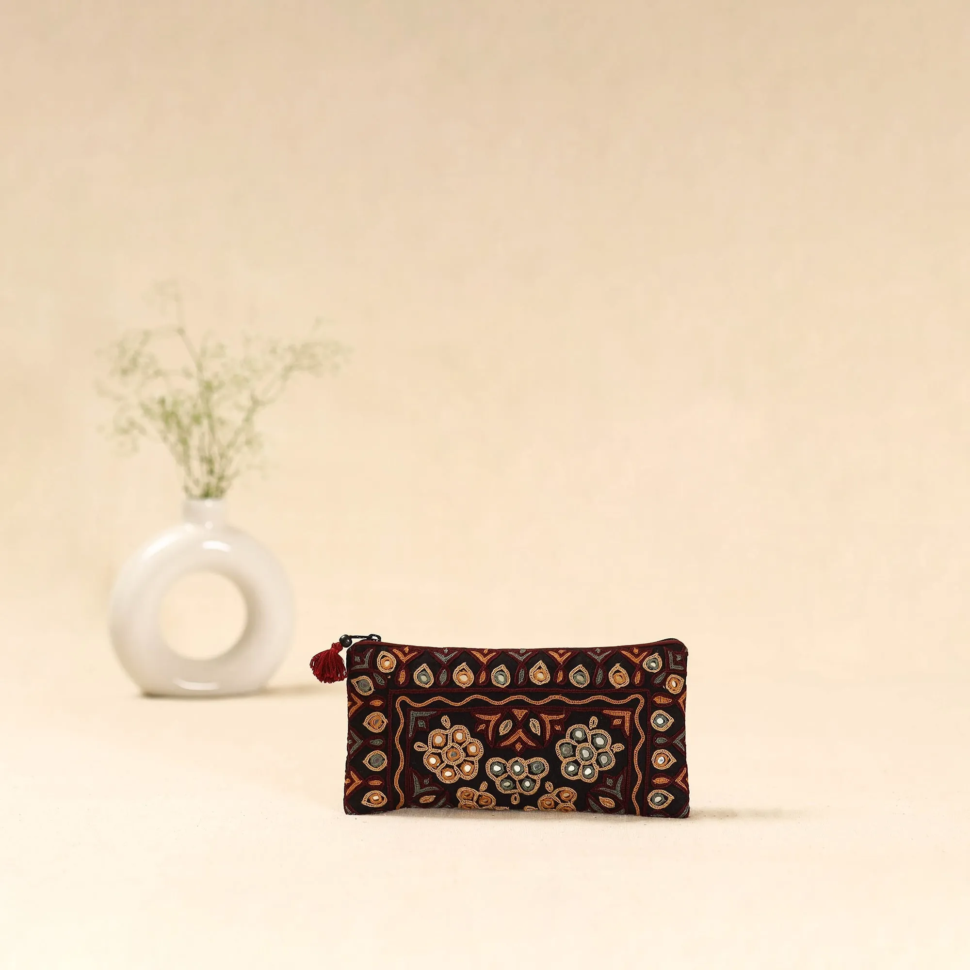 Black - Kutch Ahir Hand Embroidered Clutch Purse 05 sold by Itokri product image thumbnail 3