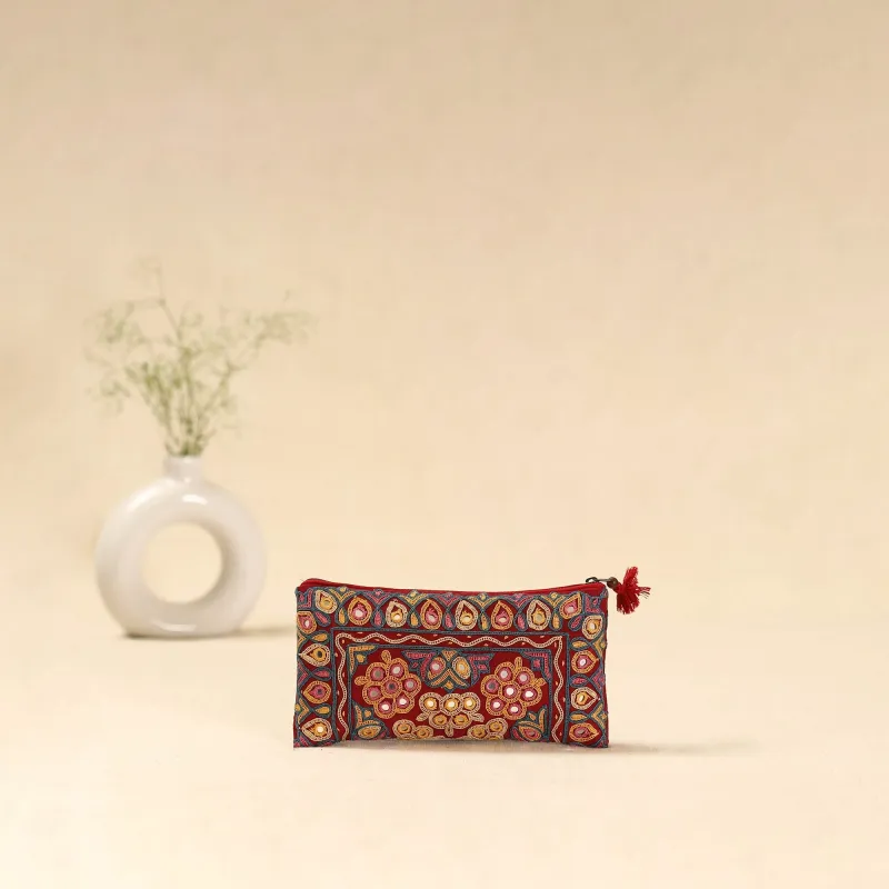 Red - Kutch Ahir Hand Embroidered Clutch Purse 04 sold by Itokri