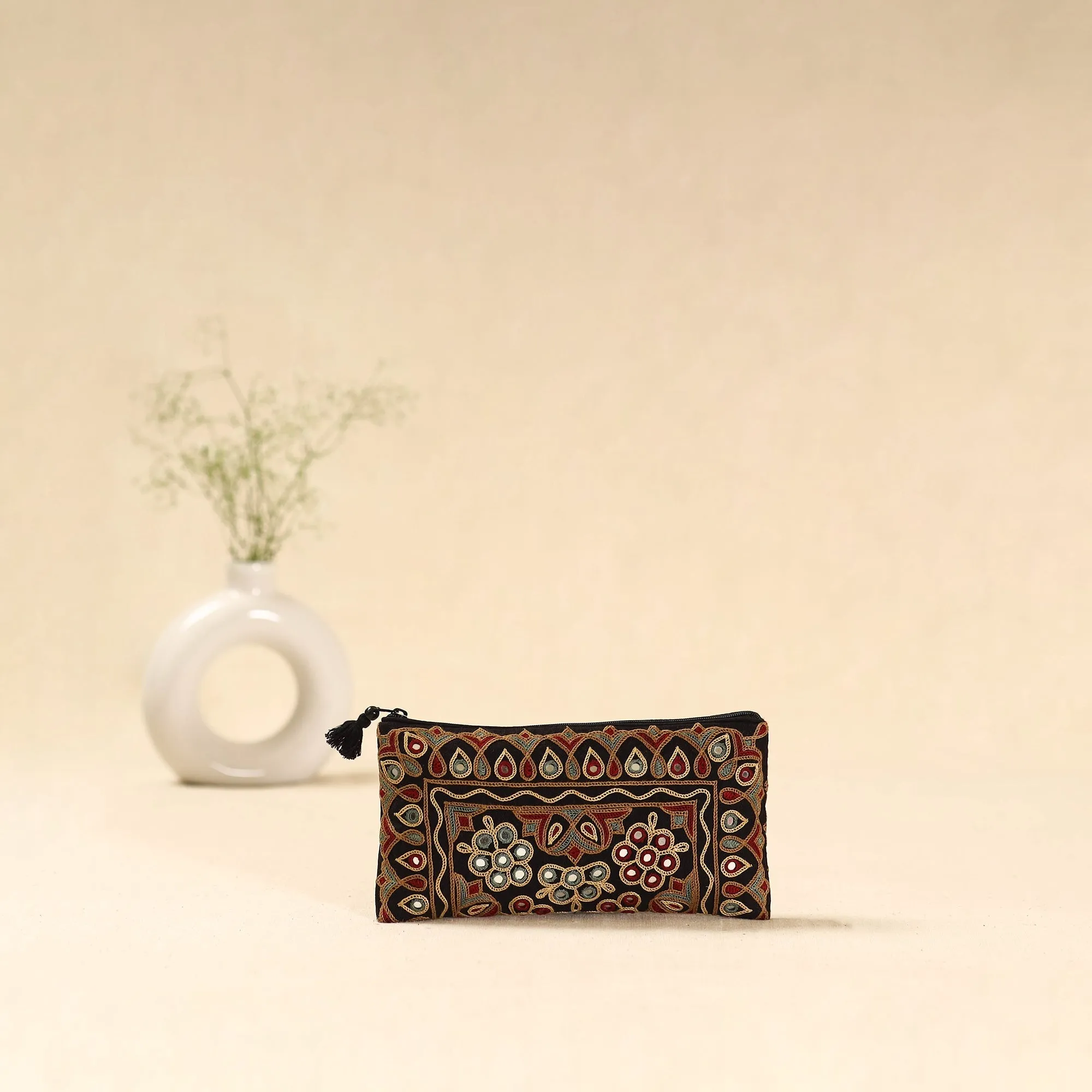Black - Kutch Ahir Hand Embroidered Clutch Purse 02 sold by Itokri product image thumbnail 3