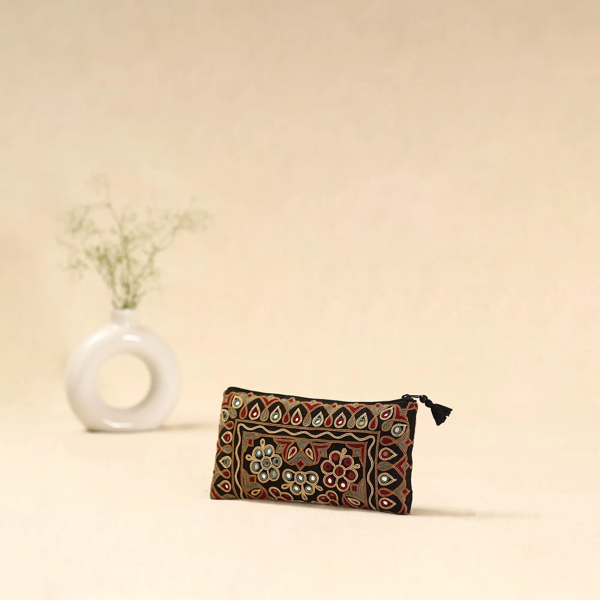 Black - Kutch Ahir Hand Embroidered Clutch Purse 02 sold by Itokri product image thumbnail 2