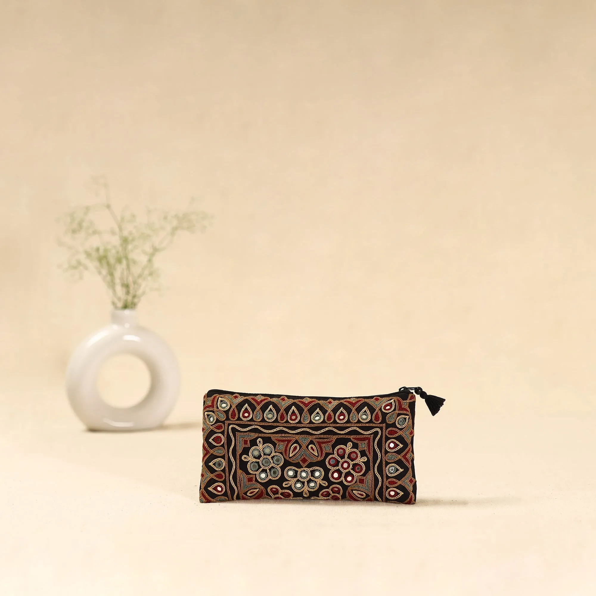 Black - Kutch Ahir Hand Embroidered Clutch Purse 02 sold by Itokri