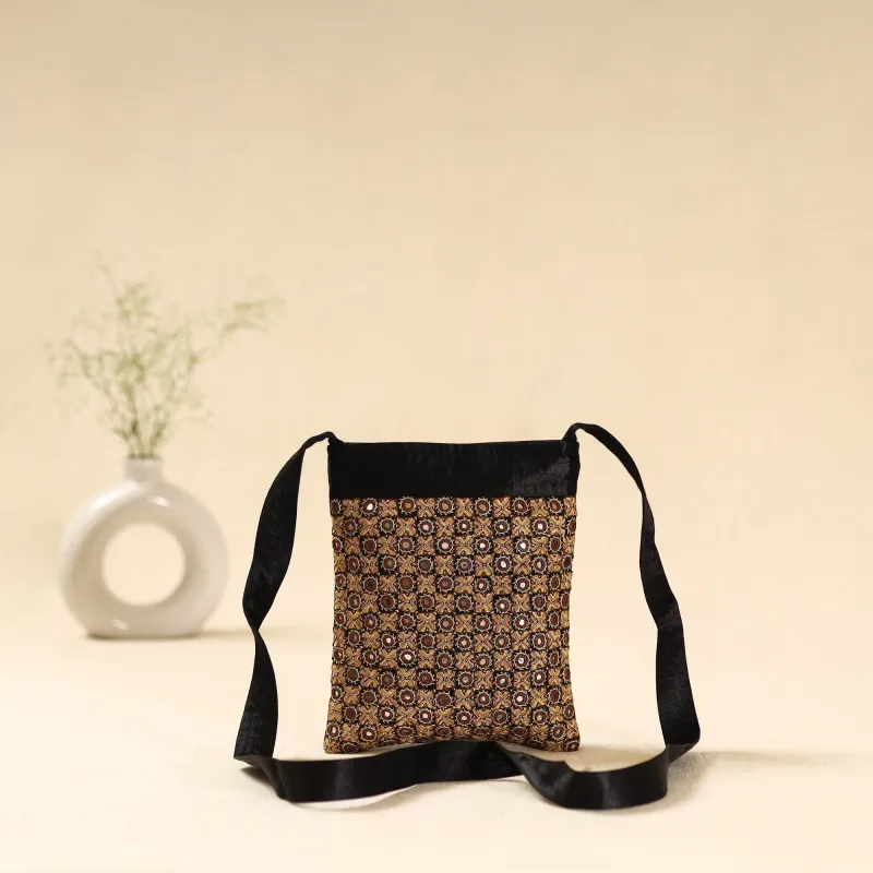 Black - Kutch Neran Hand Embroidered Sling Bag 50 sold by Itokri