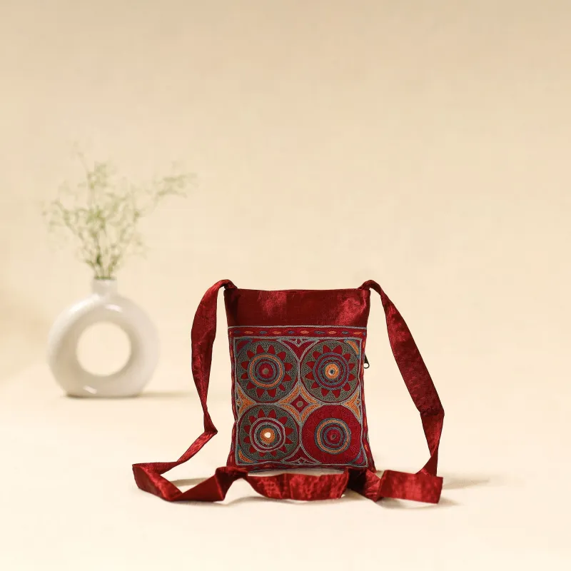 Red - Kutch Ahir Hand Embroidered Sling Bag 44 sold by Itokri