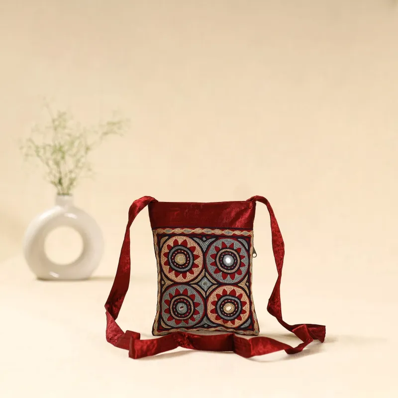 Red - Kutch Ahir Hand Embroidered Sling Bag 43 sold by Itokri