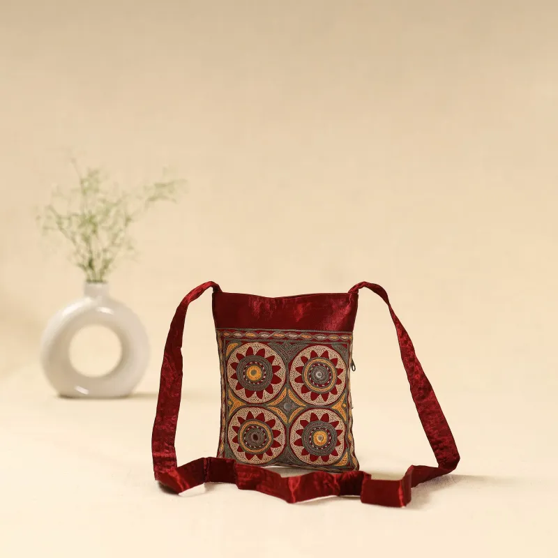 Red - Kutch Ahir Hand Embroidered Sling Bag 42 sold by Itokri