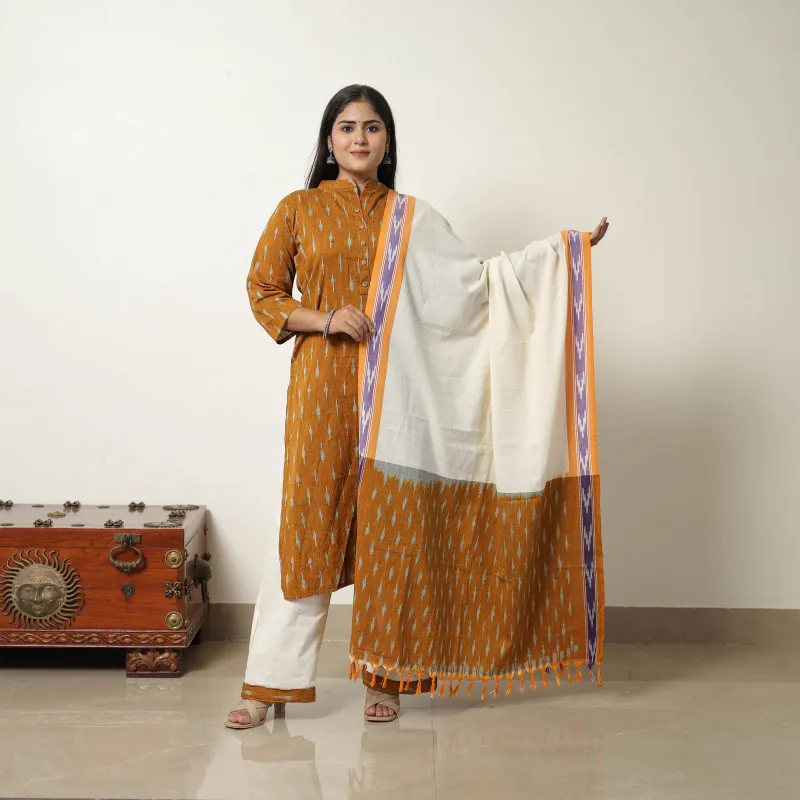 Orange - Handloom Cotton Pochampally Ikat Kurta Set 19 made by Itokri