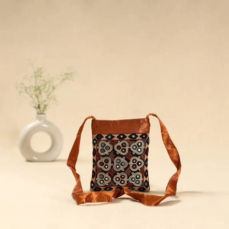 Orange - Kutch Ahir Hand Embroidered Sling Bag 34 sold by Itokri