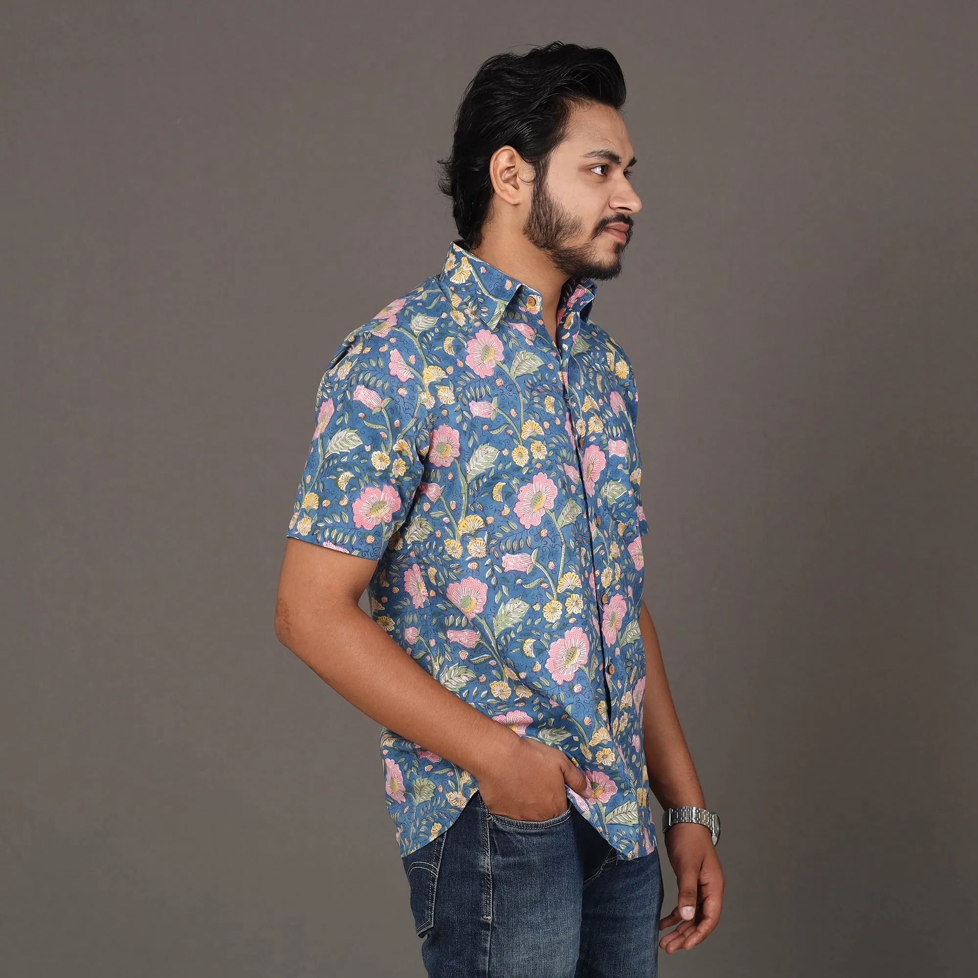 Men Sanganeri Block Printed Cotton Half Sleeve Shirt sold by Itokri product image thumbnail 4