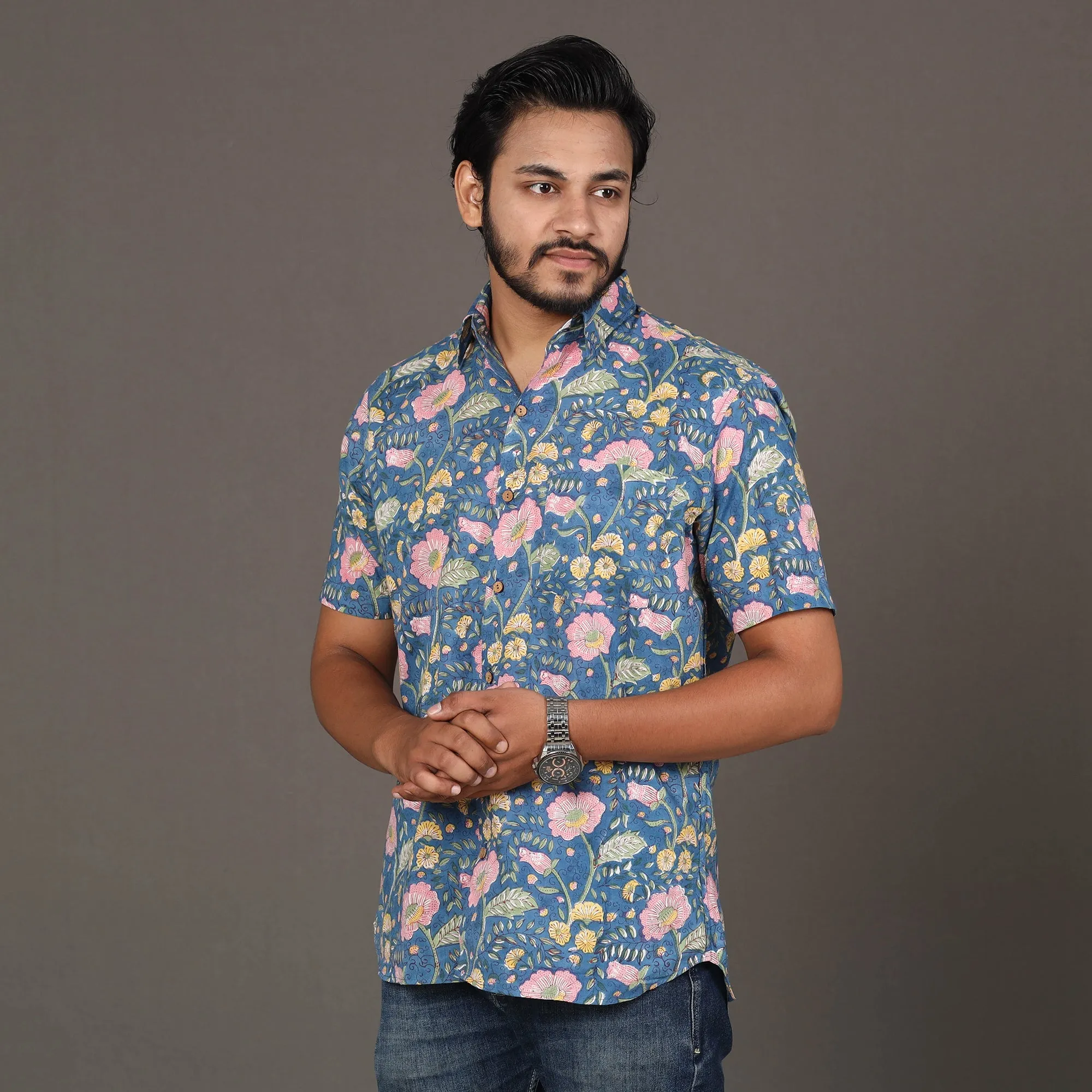 Men Sanganeri Block Printed Cotton Half Sleeve Shirt sold by Itokri product image thumbnail 3