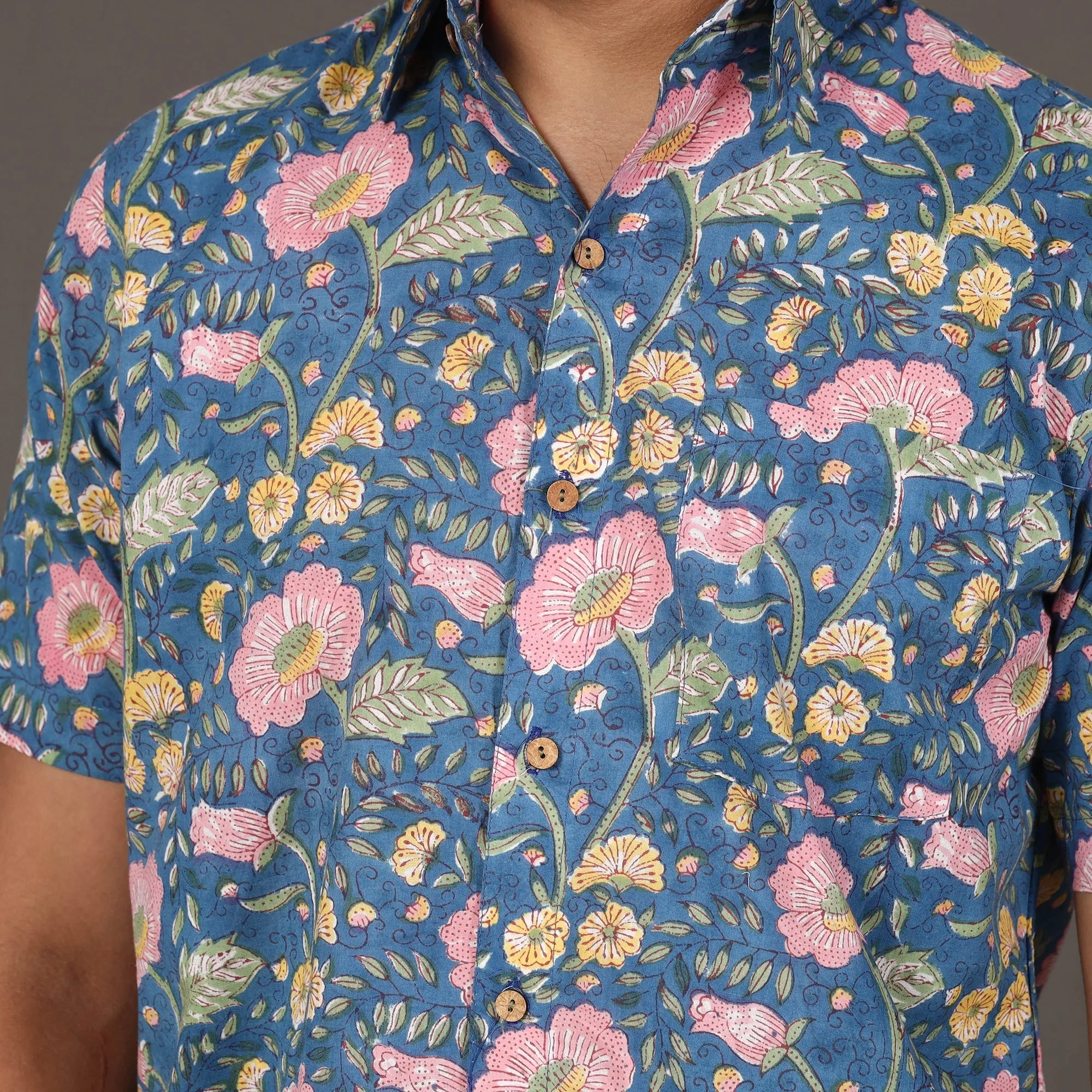 Men Sanganeri Block Printed Cotton Half Sleeve Shirt sold by Itokri product image thumbnail 5