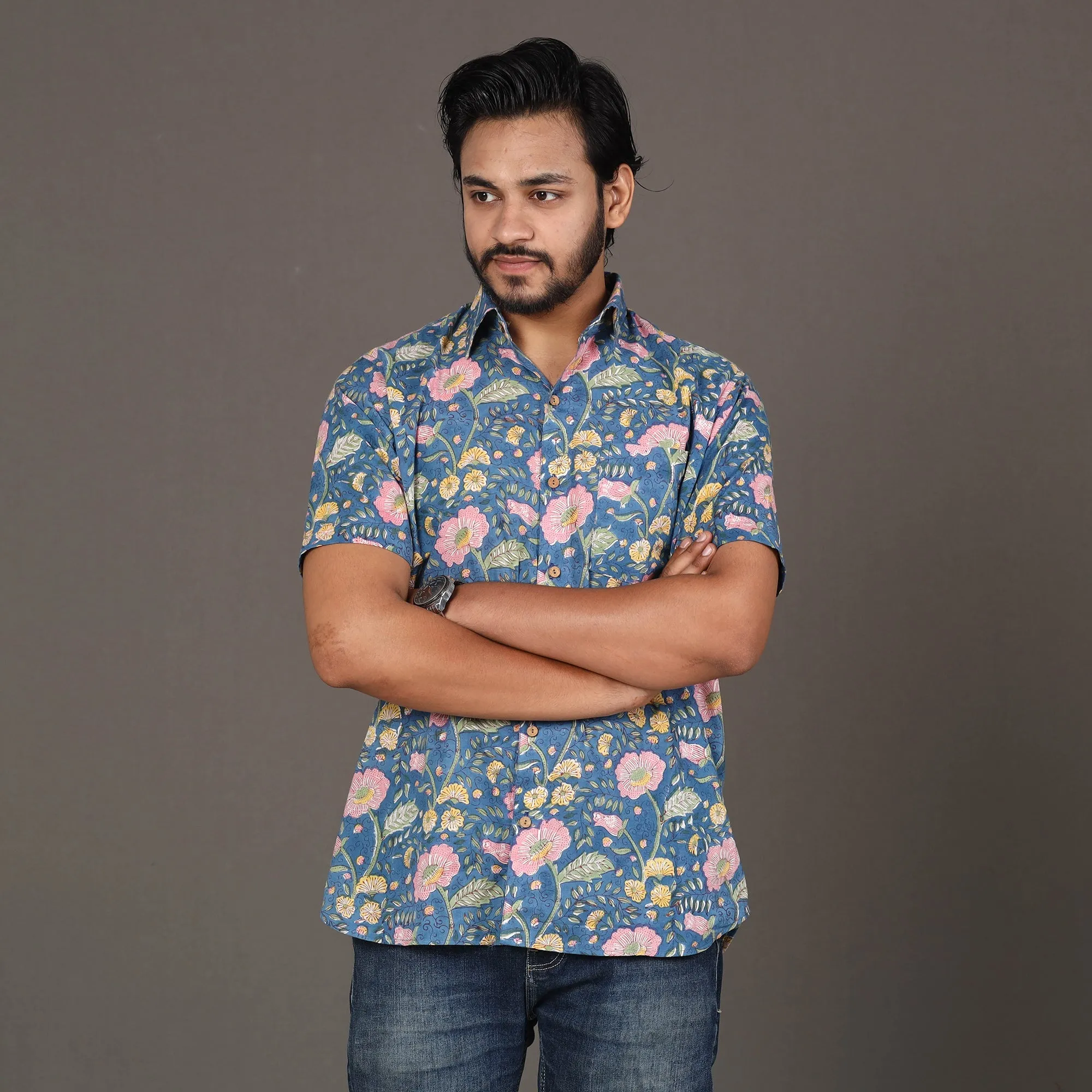 Men Sanganeri Block Printed Cotton Half Sleeve Shirt sold by Itokri product image thumbnail 2