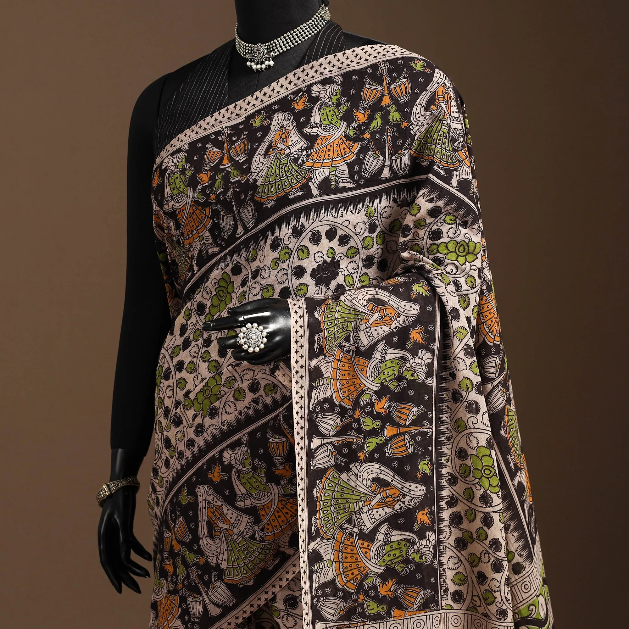 Black - Printed Cotton Kalamkari Saree 12 sold by Itokri product image thumbnail 2