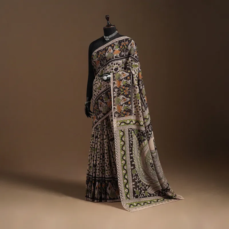 Black - Printed Cotton Kalamkari Saree 12 made by Itokri