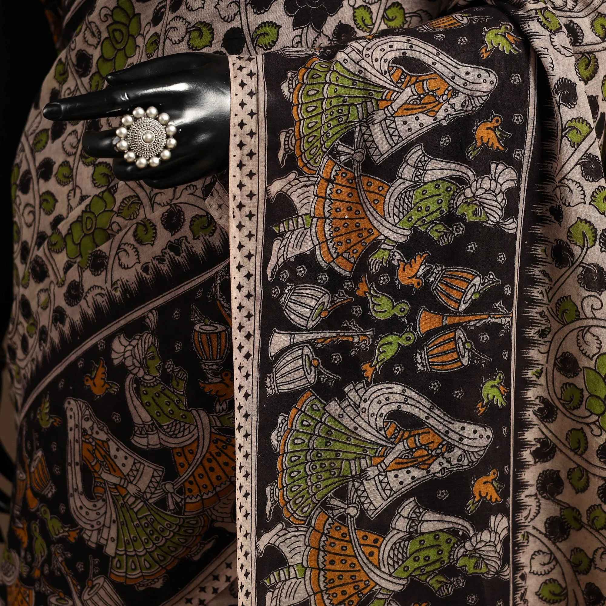 Black - Printed Cotton Kalamkari Saree 12 sold by Itokri product image thumbnail 3