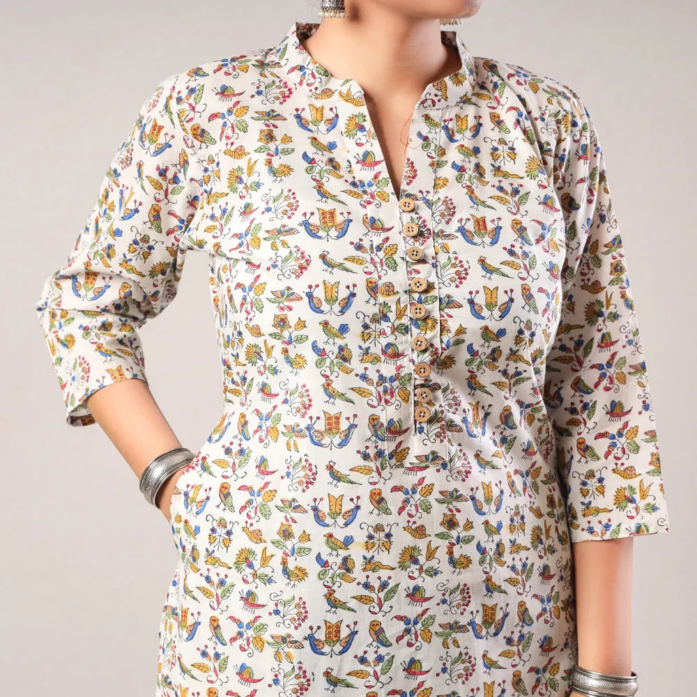 White - Sanganeri Hand Block Printed Cotton Long Kurta sold by Itokri product image thumbnail 2