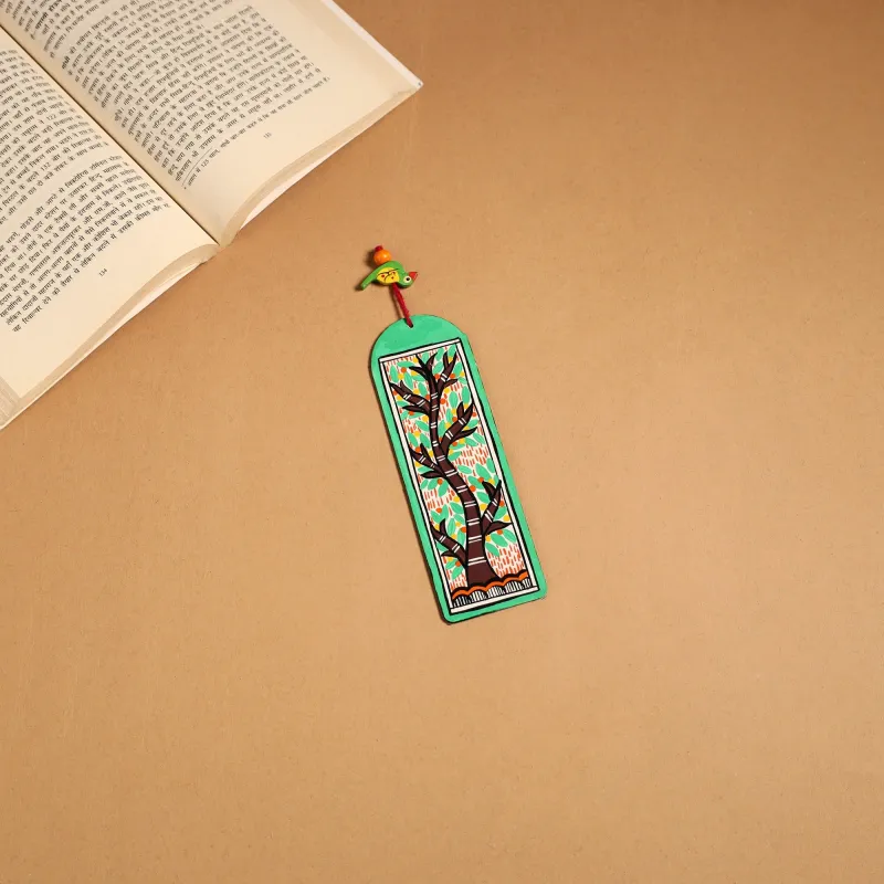 Green - Madhubani Handpainted Wooden Bookmark 09 sold by Itokri