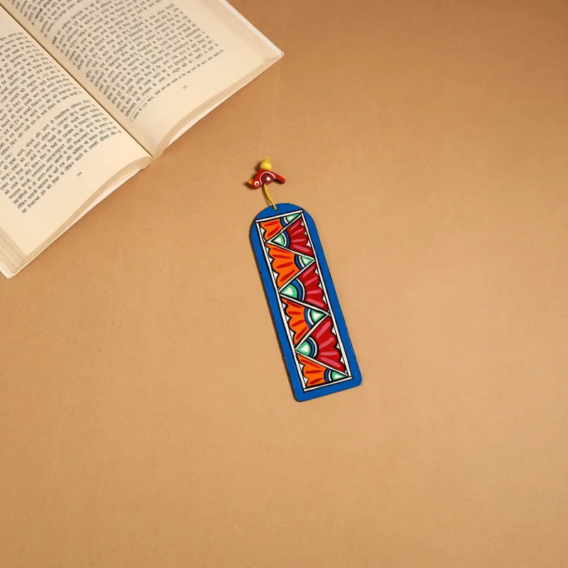 Blue - Madhubani Handpainted Wooden Bookmark 08 sold by Itokri