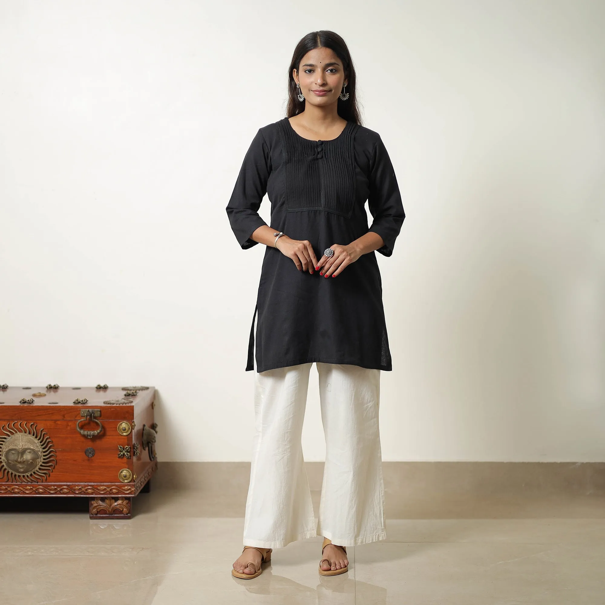 Ananya Black Flex Cotton Short Plain Kurta sold by Itokri product image thumbnail 3