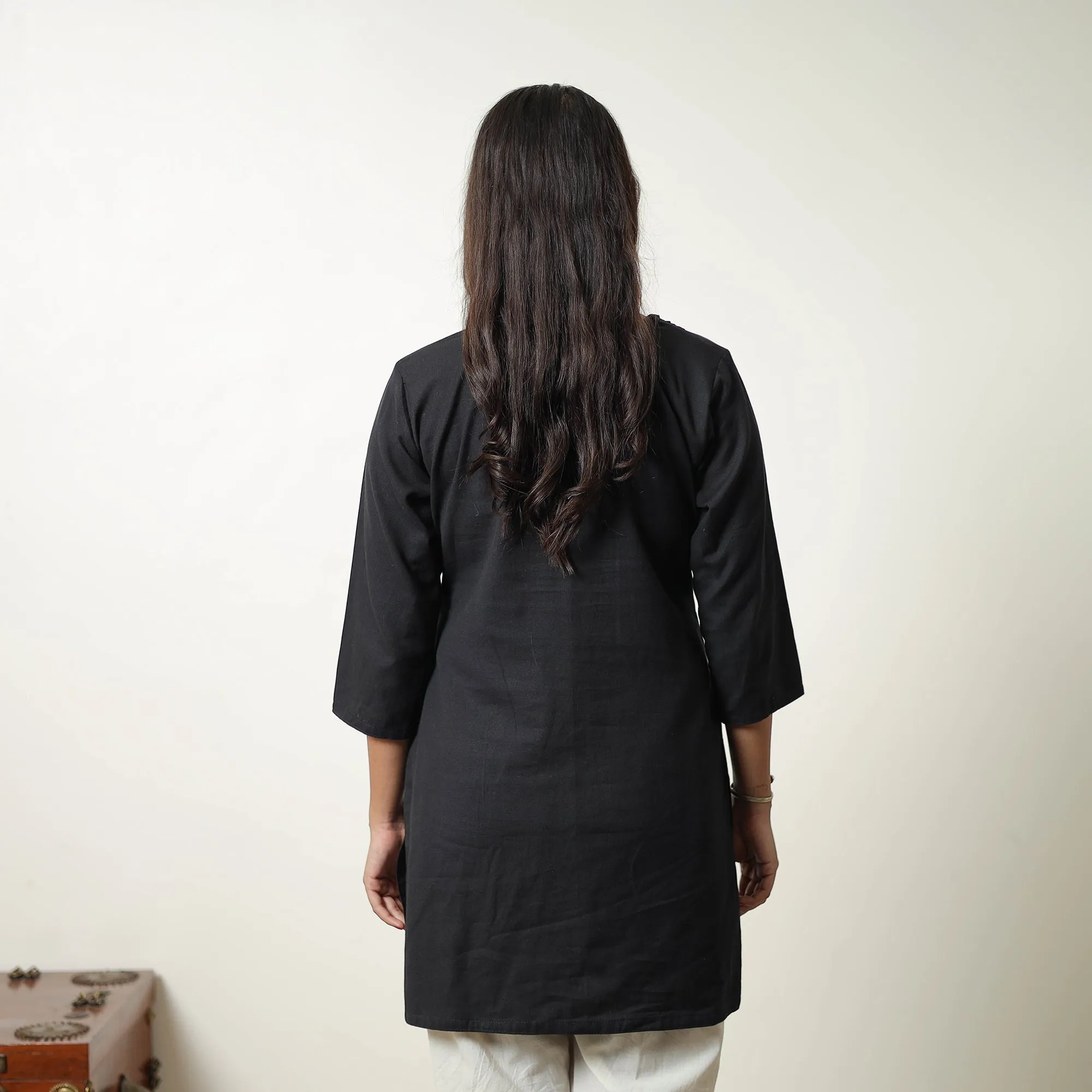 Ananya Black Flex Cotton Short Plain Kurta sold by Itokri product image thumbnail 4