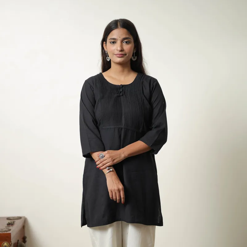 Ananya Black Flex Cotton Short Plain Kurta made by Itokri