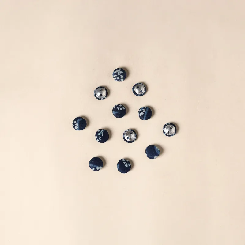 Blue - 1.5cm Handmade Fabric Button Small (Set Of 12) 106 sold by Itokri