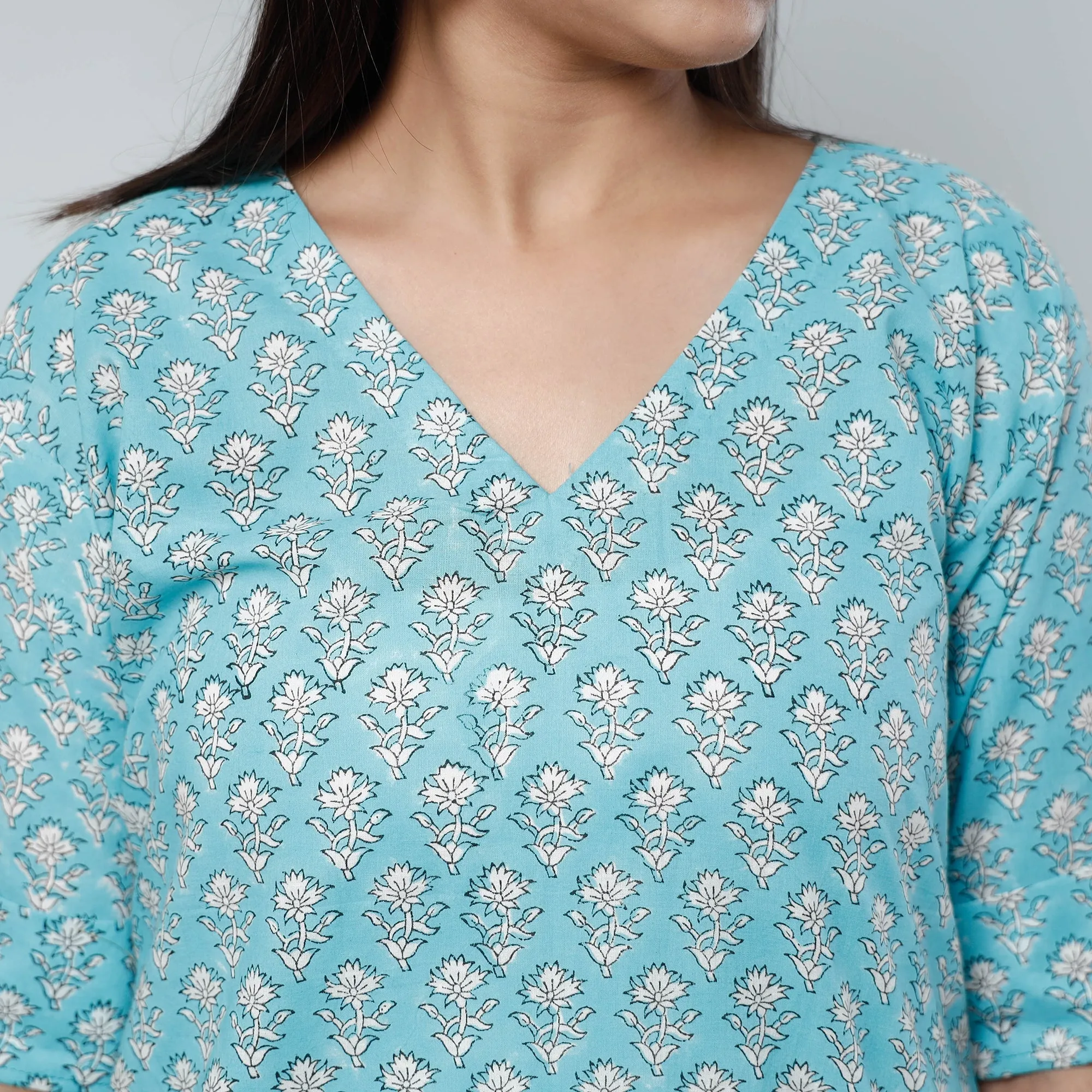 Blue - Sanganeri Block Printed Cotton Long Straight Kurta sold by Itokri product image thumbnail 5