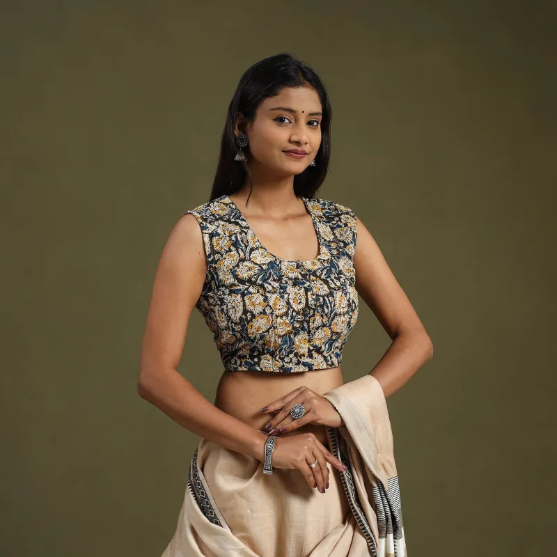 Multicolor - Block Print Cotton Stitched Kalamkari Blouse 04 made by Itokri
