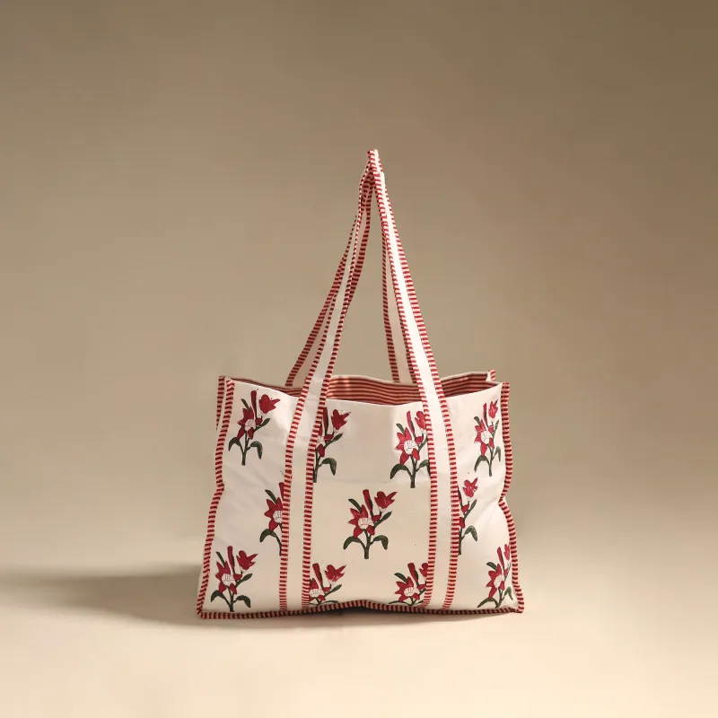 Red - Floral Hand Block Print Tote Bag 10 sold by Itokri