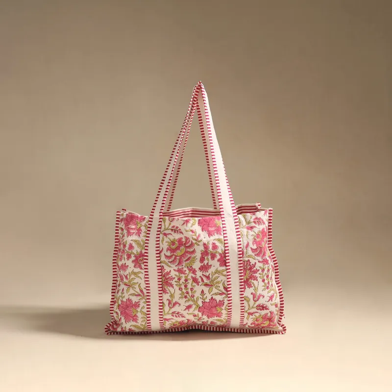 Pink - Floral Hand Block Print Tote Bag 05 sold by Itokri