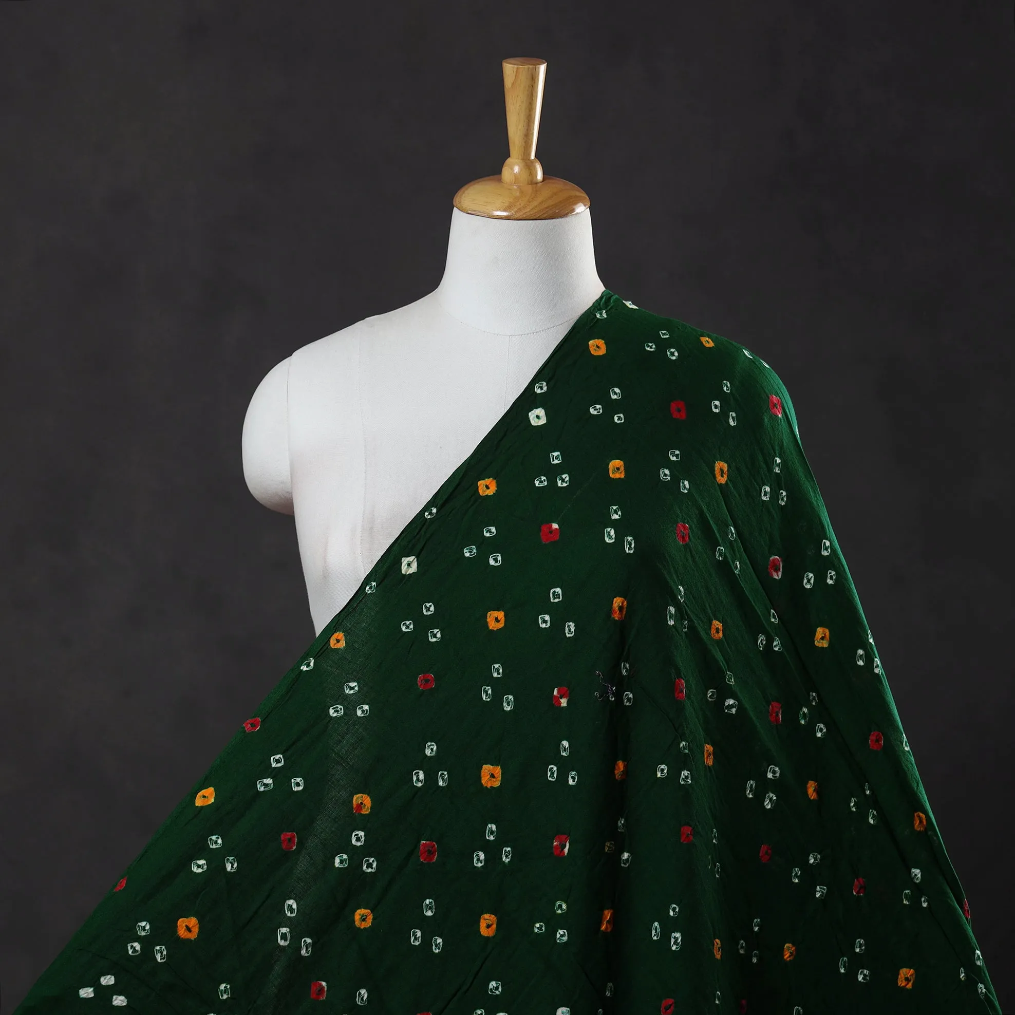 Green - Kutch Tie-Dye Satin Cotton Bandhani Fabric 27 sold by Itokri product image thumbnail 2