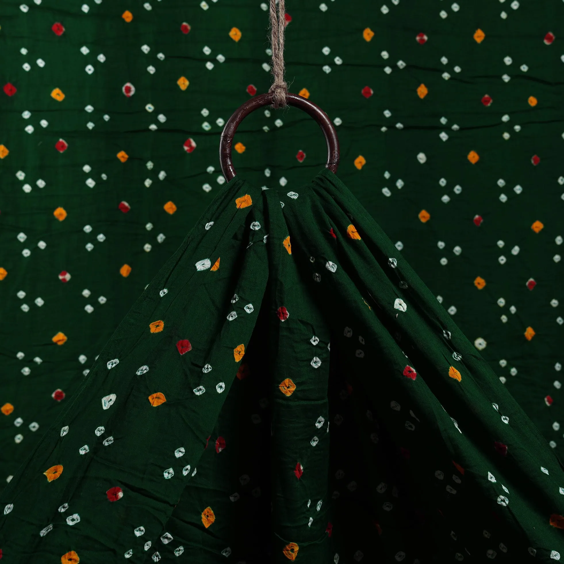 Green - Kutch Tie-Dye Satin Cotton Bandhani Fabric 27 sold by Itokri
