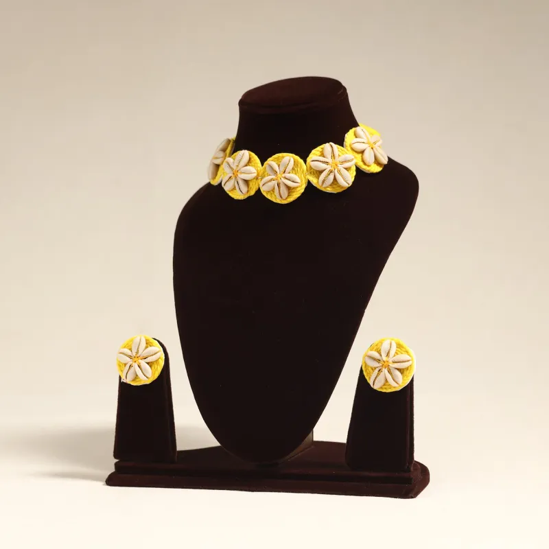 Yellow - Navratri Special! Thread & Shell Work Necklace Set 42 made by Itokri