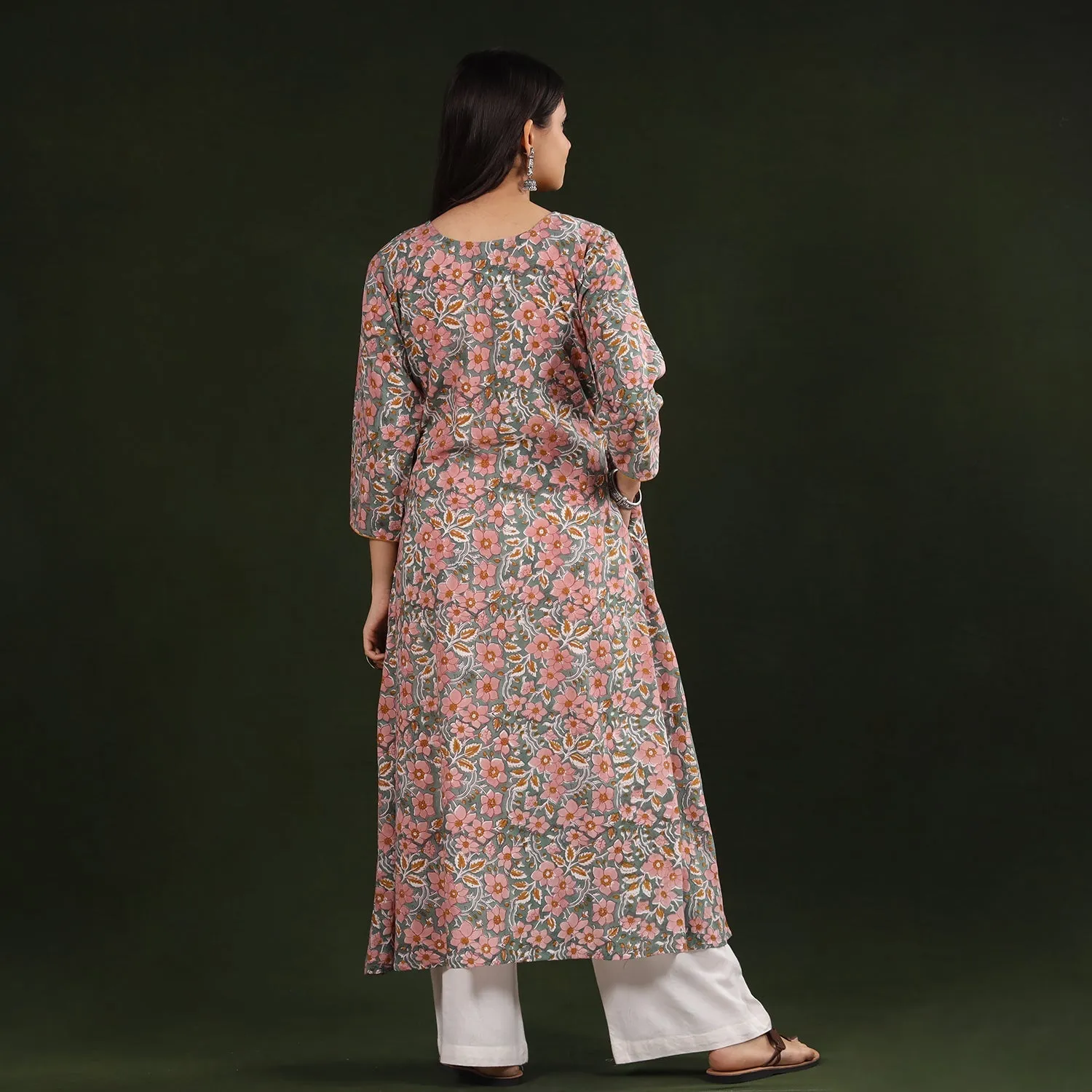 Multicolor - Sanganeri Block Printed Cotton Long Kurta sold by Itokri product image thumbnail 4