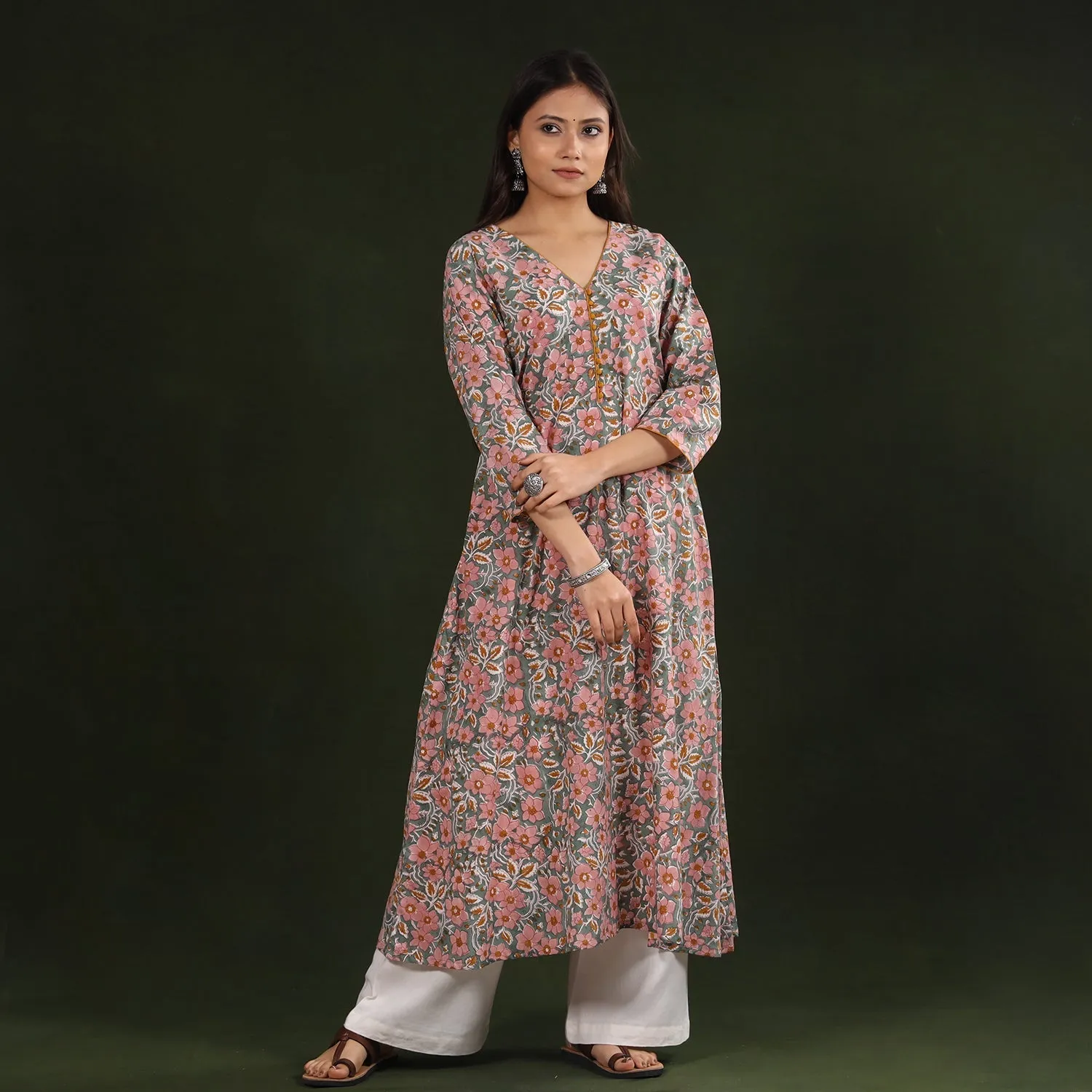 Multicolor - Sanganeri Block Printed Cotton Long Kurta sold by Itokri product image thumbnail 2