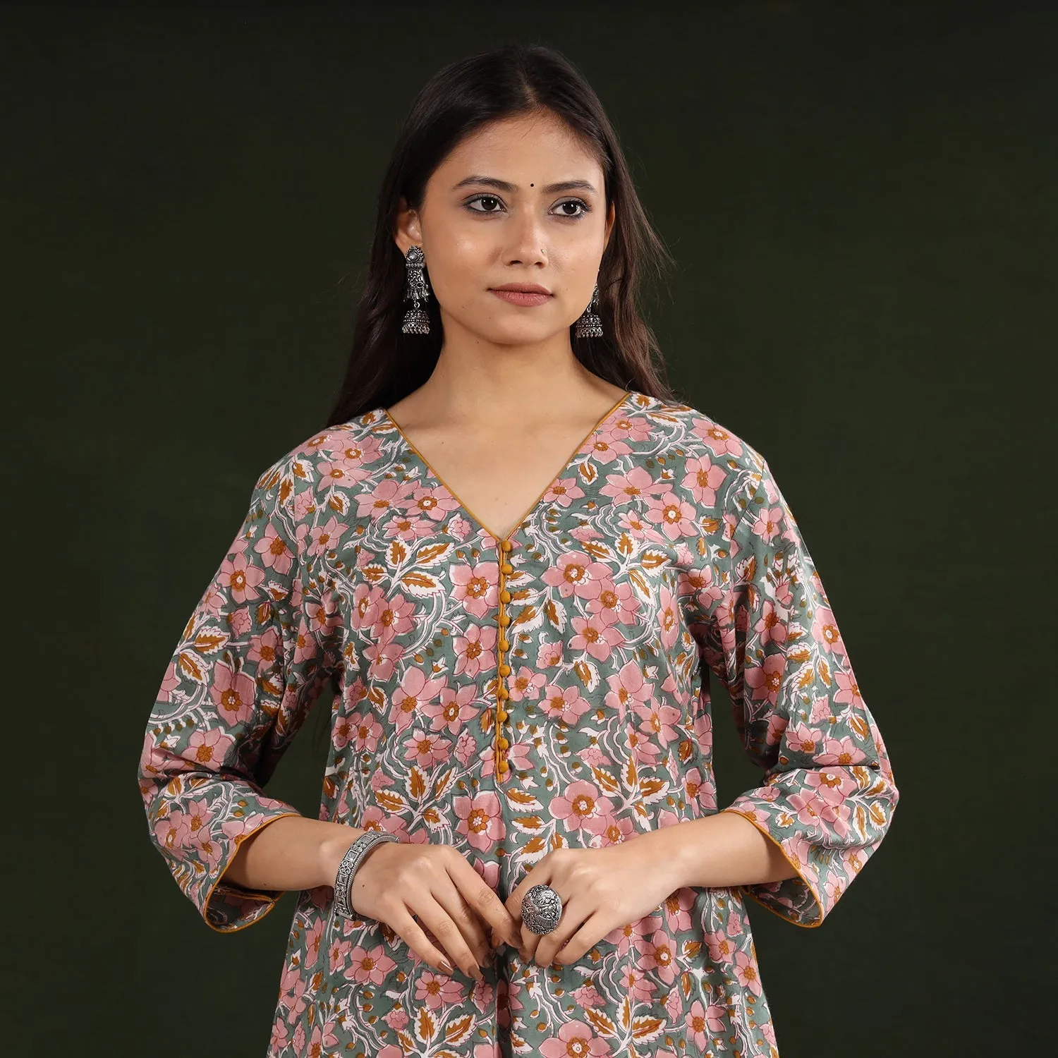 Multicolor - Sanganeri Block Printed Cotton Long Kurta sold by Itokri