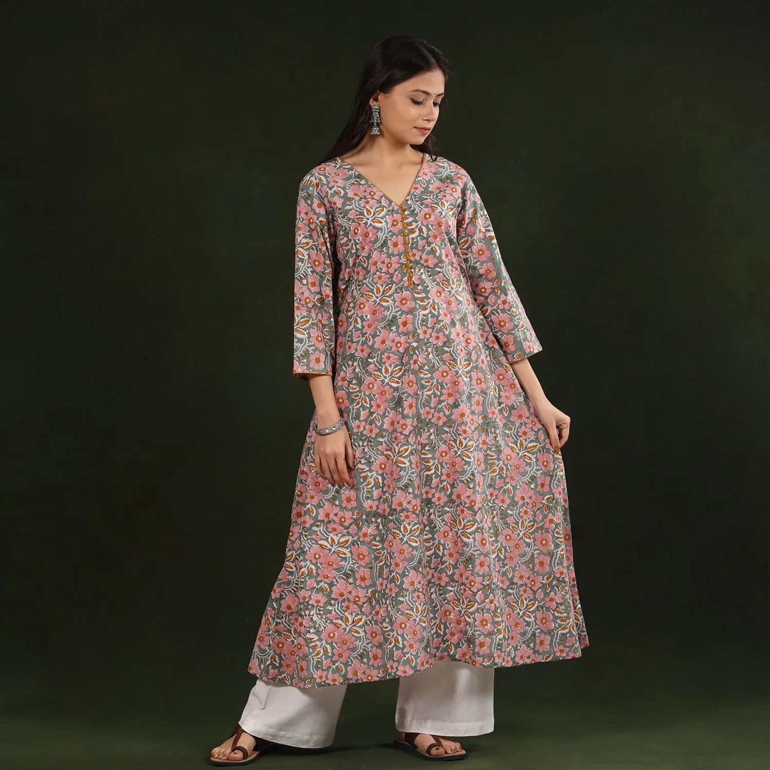 Multicolor - Sanganeri Block Printed Cotton Long Kurta sold by Itokri product image thumbnail 3