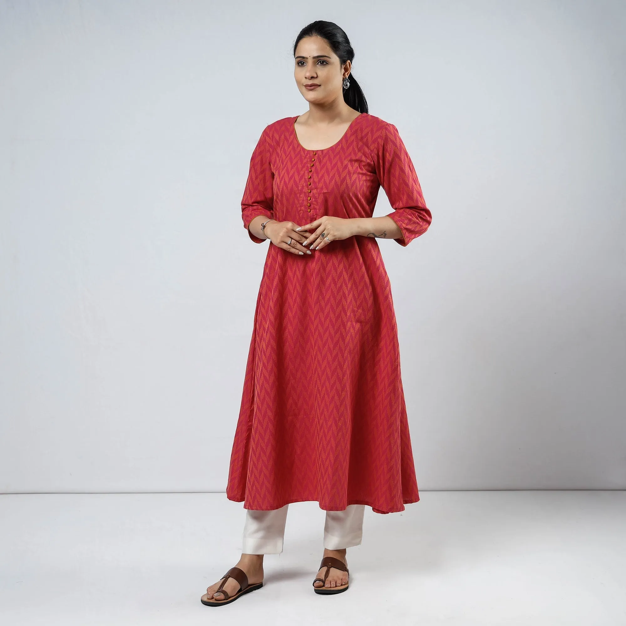 Pink - Cotton A-Line Jacquard Kurta 07 sold by Itokri product image thumbnail 2