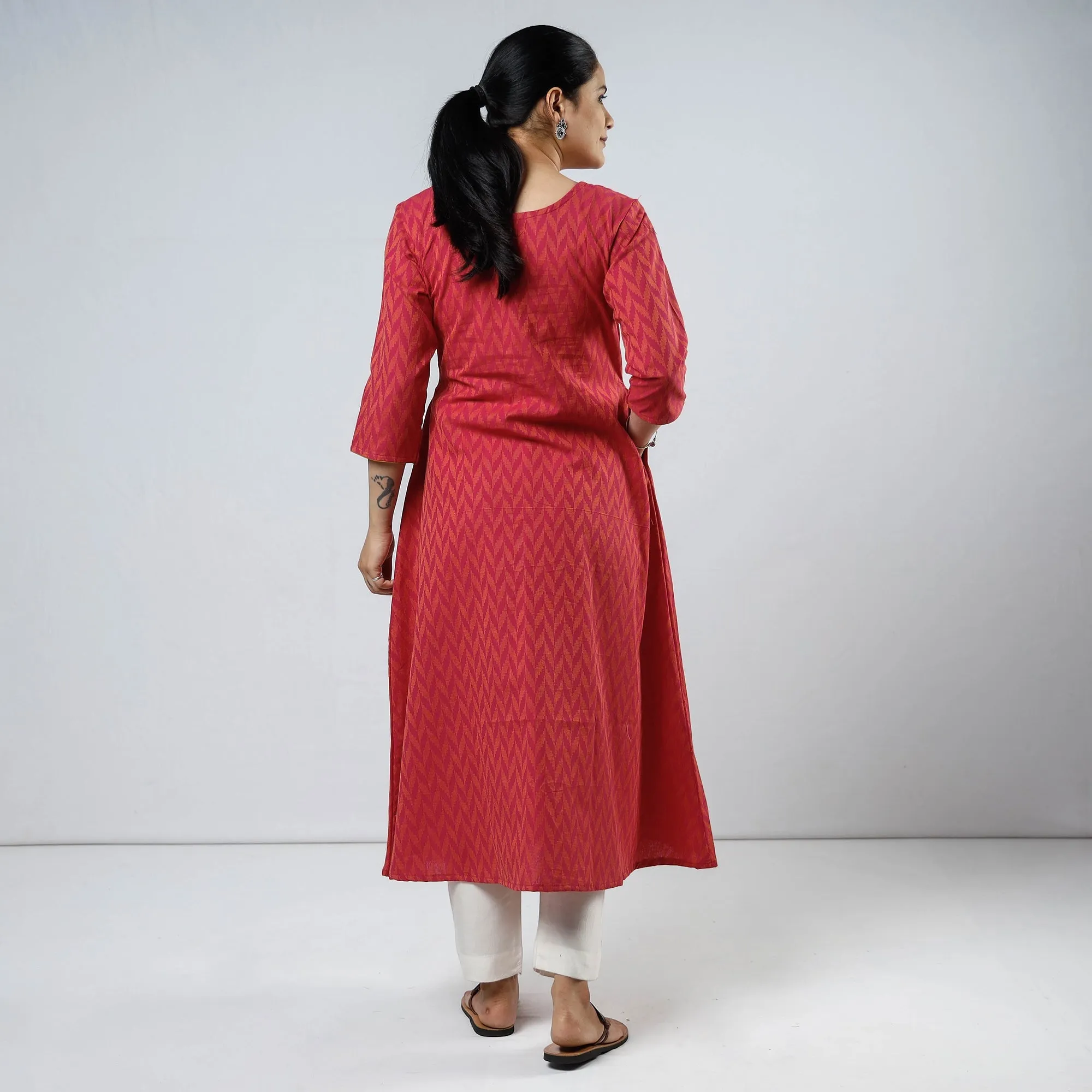 Pink - Cotton A-Line Jacquard Kurta 07 sold by Itokri product image thumbnail 4