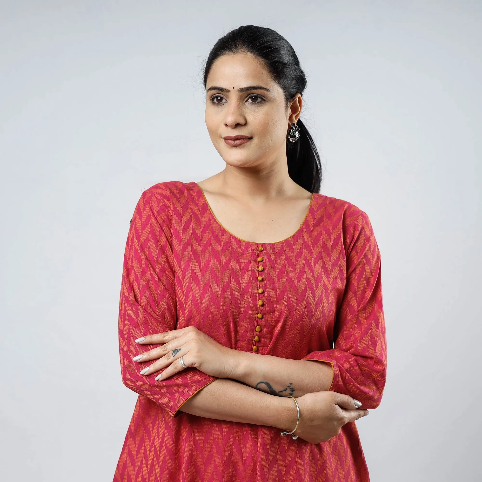 Pink - Cotton A-Line Jacquard Kurta 07 sold by Itokri