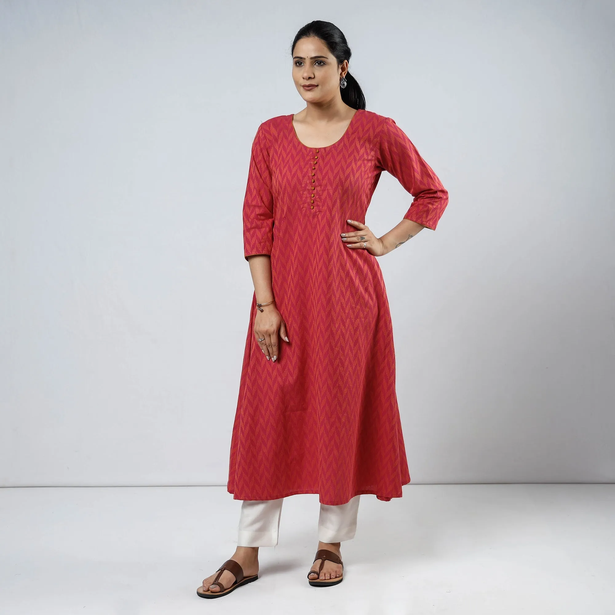 Pink - Cotton A-Line Jacquard Kurta 07 sold by Itokri product image thumbnail 3