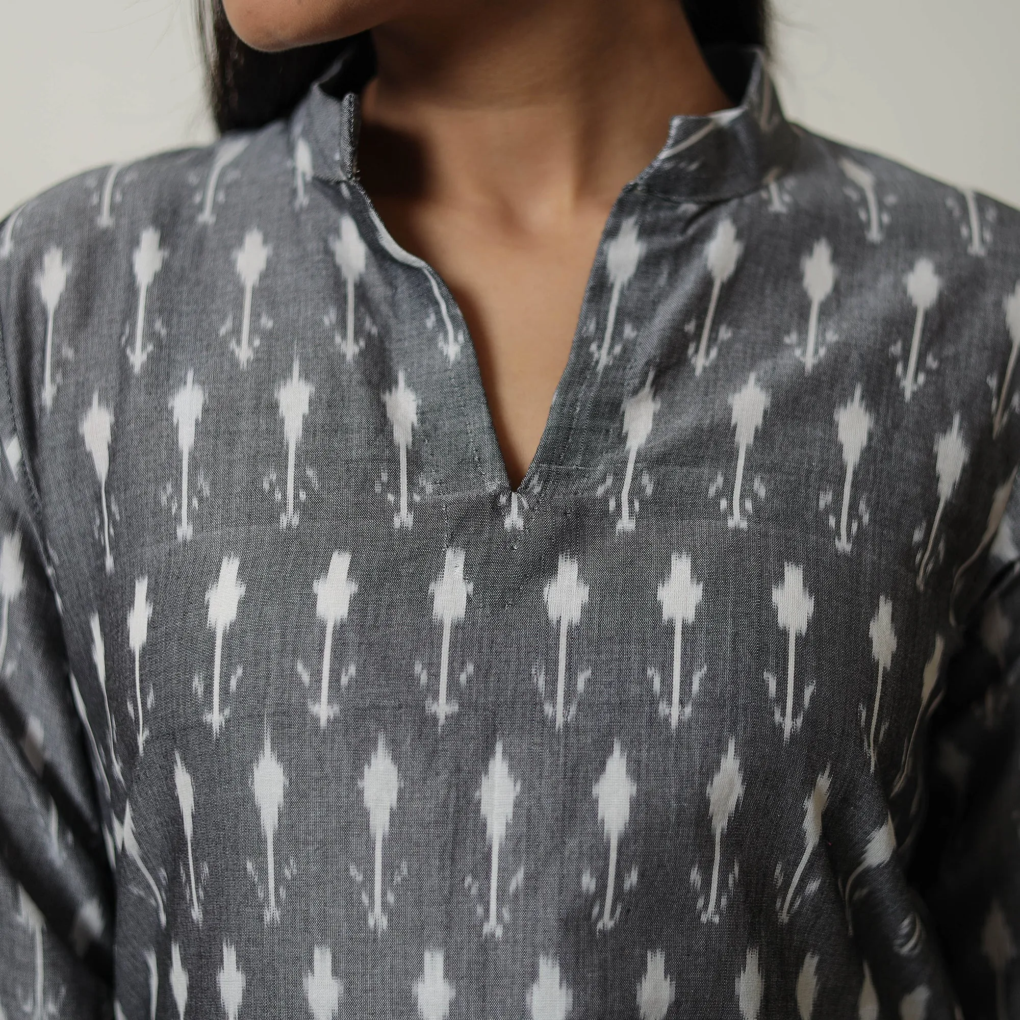 Grey - Mercerised Cotton A-Line Pochampally Ikat Kurta 02 sold by Itokri product image thumbnail 5
