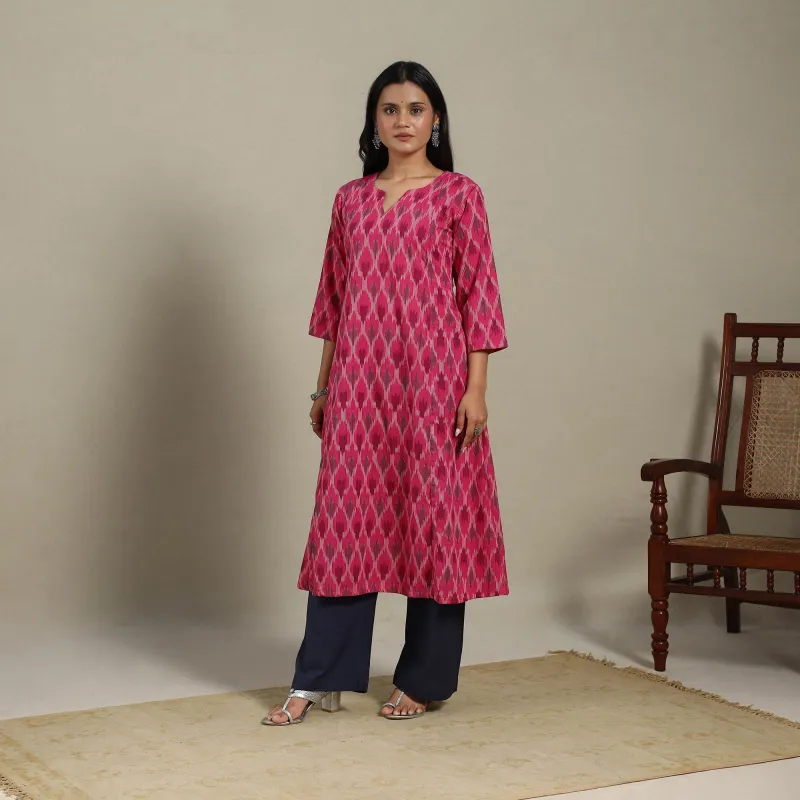 Pink - Cotton A-Line Pochampally Ikat Kurta 15 sold by Itokri