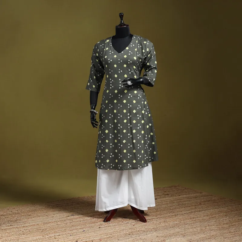 Grey - Tie-Dye Cotton A-Line Bandhani Kurta 07 sold by Itokri