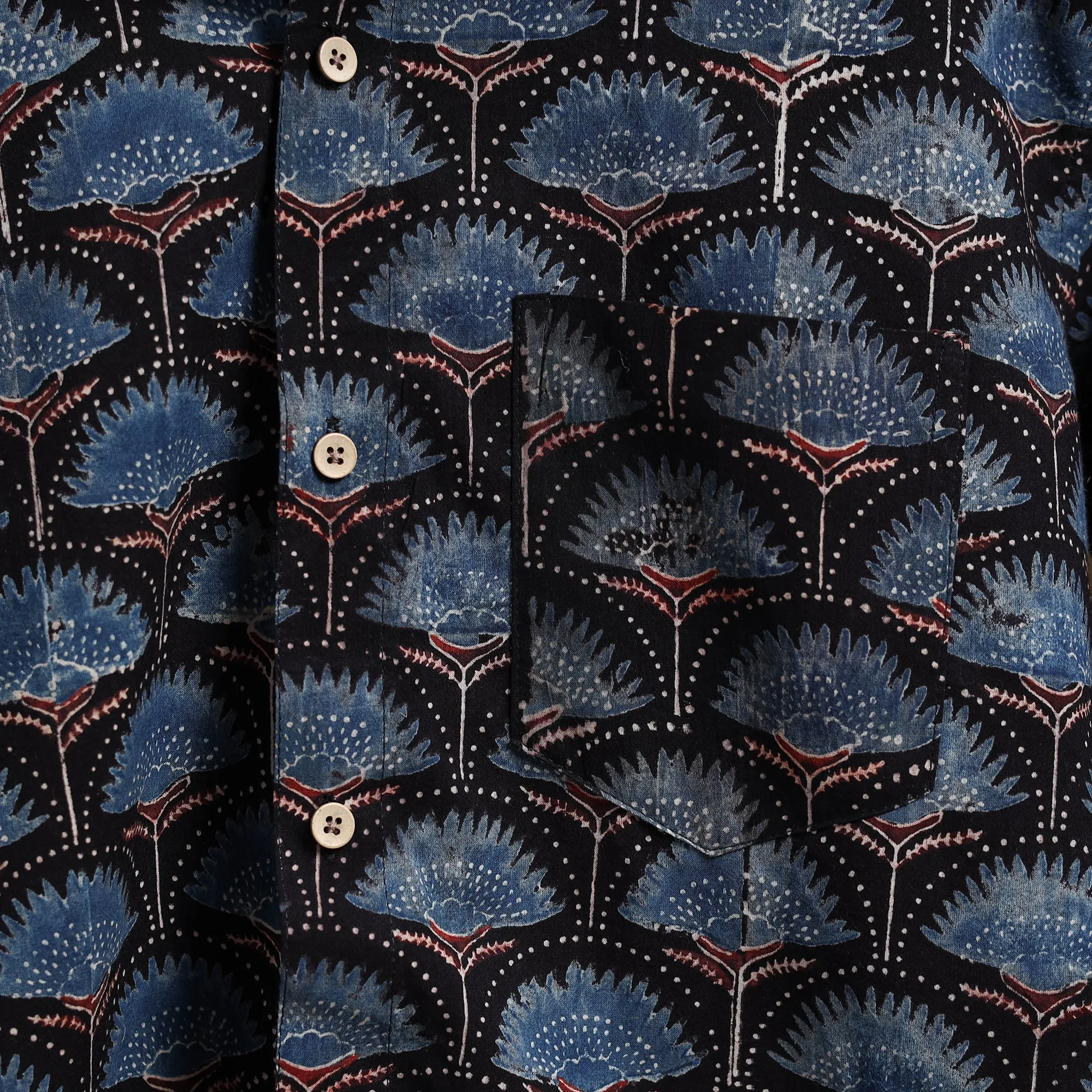 Blue - Natural Dyed Block Print Cotton Men Full Sleeve Ajrakh Shirt 12 sold by Itokri product image thumbnail 3
