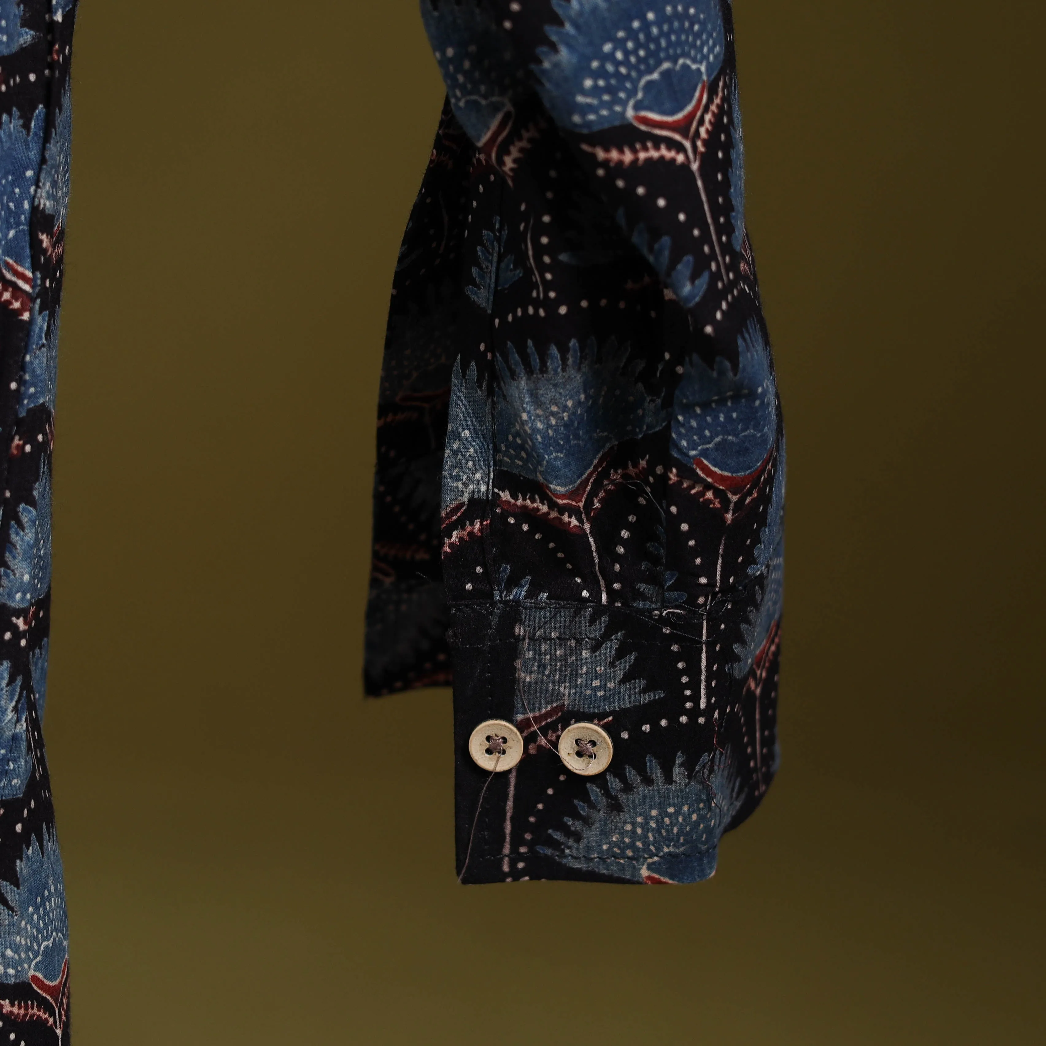 Blue - Natural Dyed Block Print Cotton Men Full Sleeve Ajrakh Shirt 12 sold by Itokri product image thumbnail 5