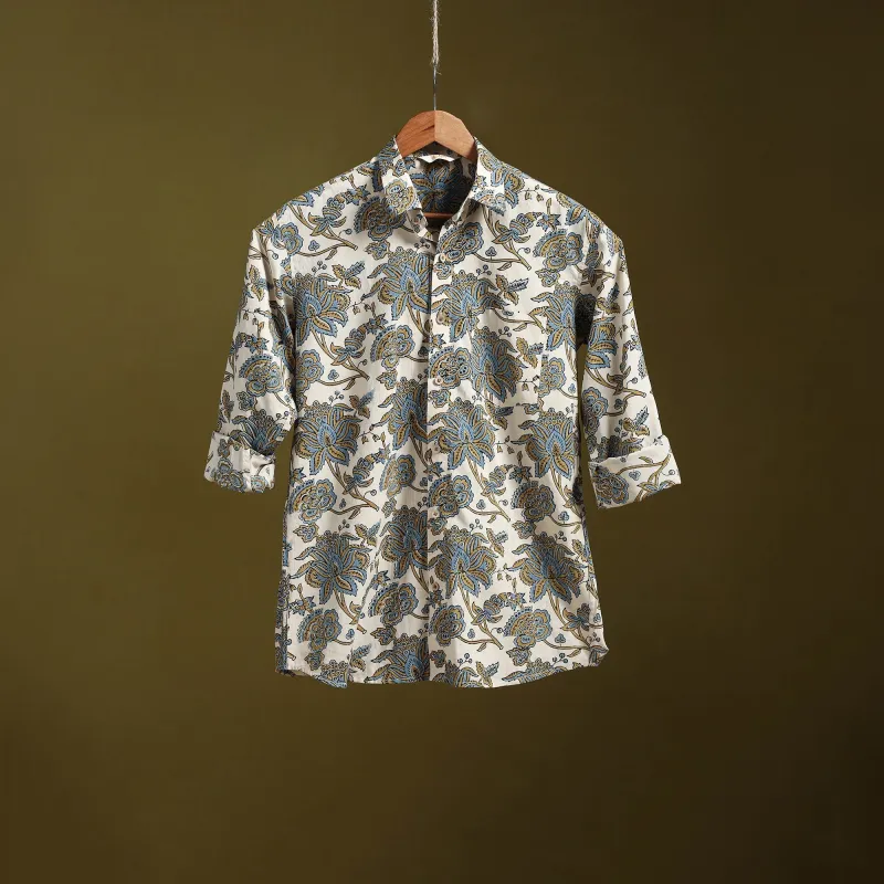 White - Natural Dyed Block Print Cotton Men Full Sleeve Ajrakh Shirt 11 sold by Itokri