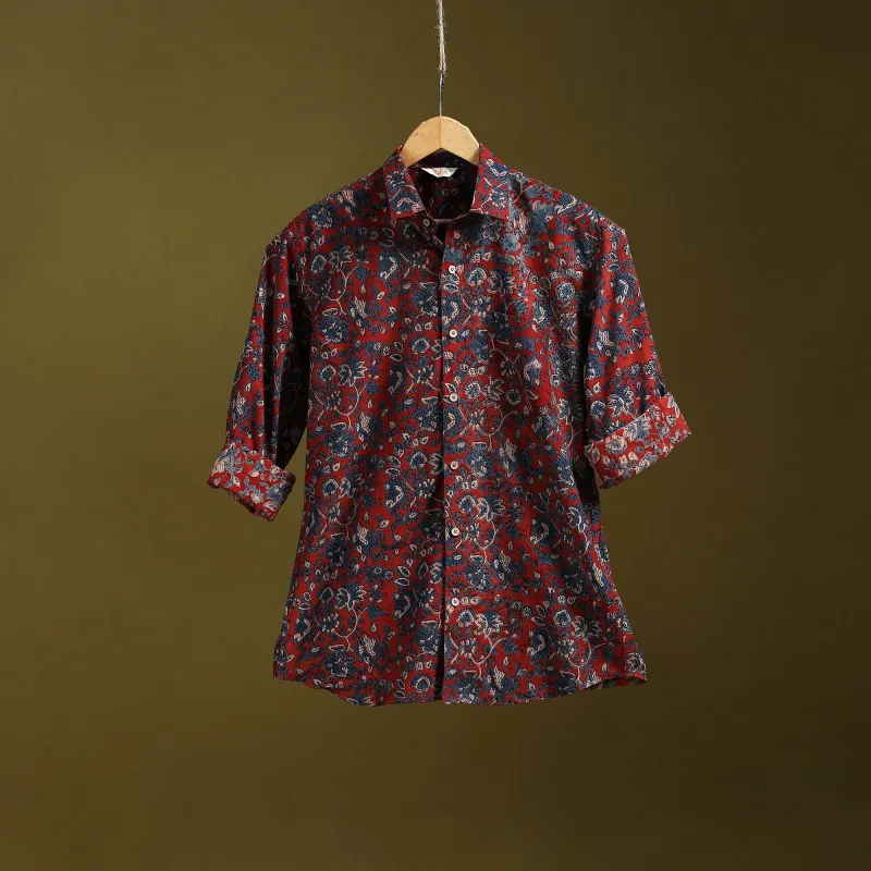 Red - Natural Dyed Block Print Cotton Men Full Sleeve Ajrakh Shirt 09 sold by Itokri