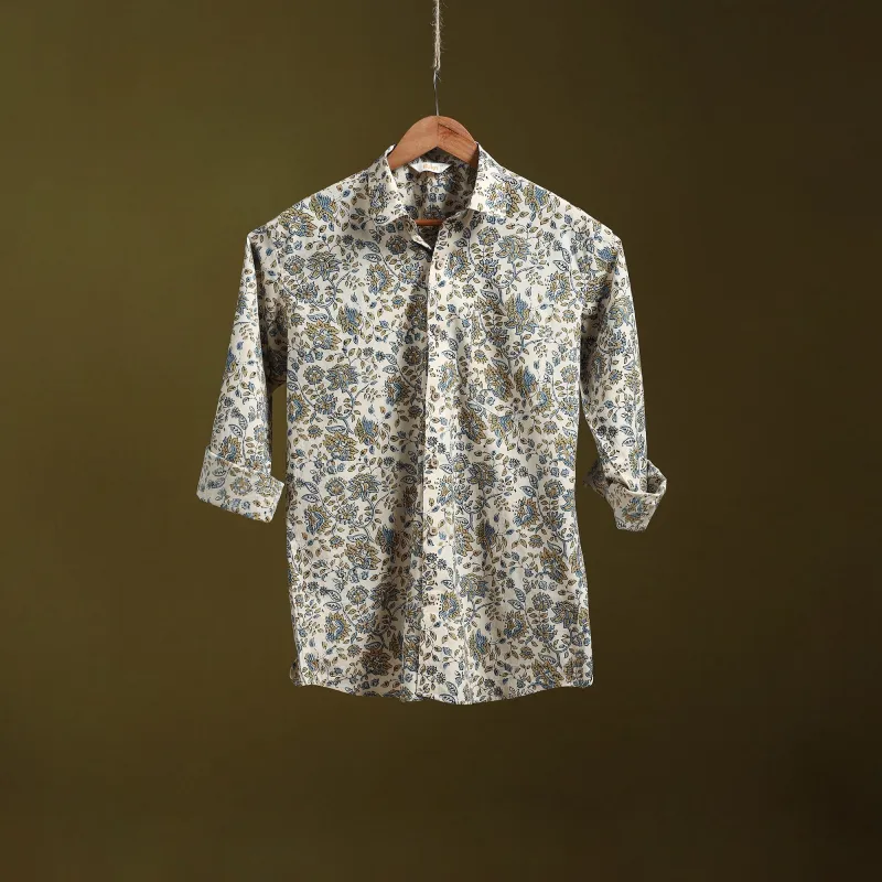 White - Natural Dyed Block Print Cotton Men Full Sleeve Ajrakh Shirt 05 sold by Itokri