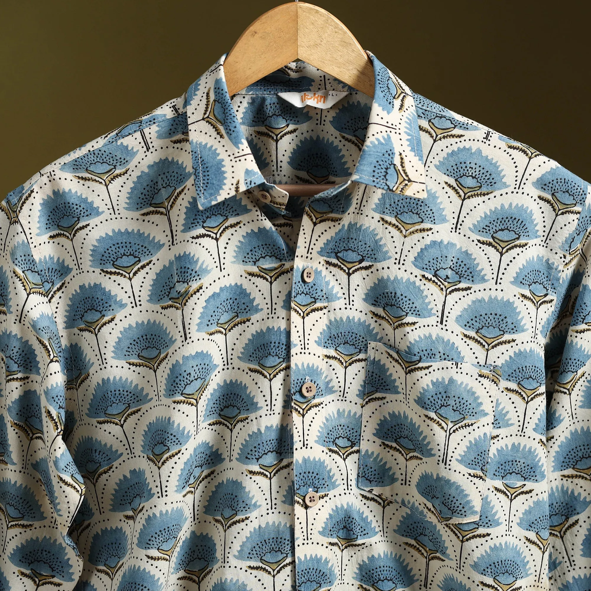 White - Natural Dyed Block Print Cotton Men Full Sleeve Ajrakh Shirt 02 sold by Itokri product image thumbnail 2
