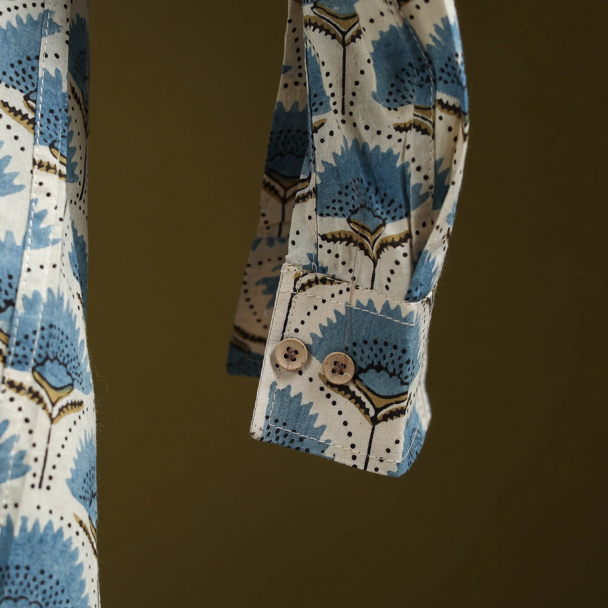 White - Natural Dyed Block Print Cotton Men Full Sleeve Ajrakh Shirt 02 sold by Itokri product image thumbnail 5